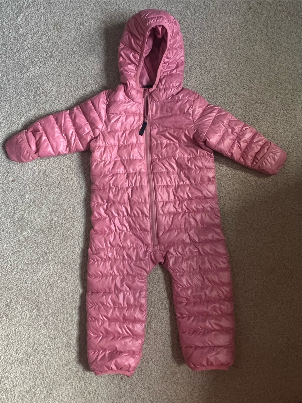 Primary Pink Hooded Puffer One-Piece Snowsuit 12-18m
